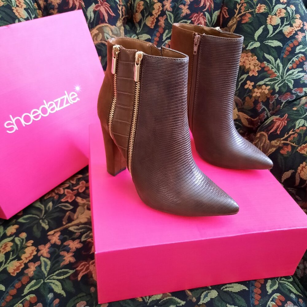 LADIES NEW SHOEDAZZLE BROWN TONES ANKLE BOOTS SIZE 8